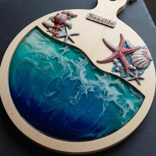 Seaside Serenity Resin Serving Board | One-of-a-Kind Coastal Functional Art