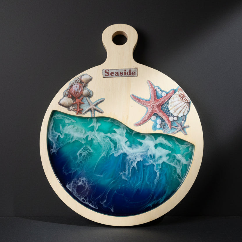 Seaside Serenity Resin Serving Board | One-of-a-Kind Coastal Functional Art